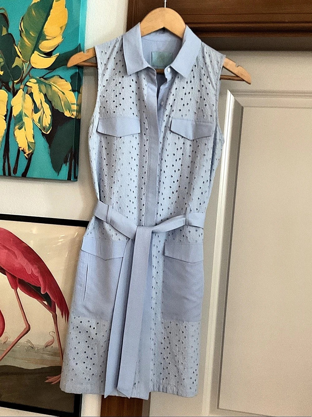 CeCe Cotton Eyelet Mini Shirtdress Blue Eyelet Shirt Dress Like New, Size 4